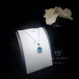 Blue Topaz Necklace - White Gold coated Sterling Silver Princess Diana Style Halo Sunflower 2 CT Blue Topaz Jewelry #171