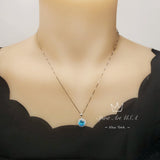 Blue Topaz Necklace - White Gold coated Sterling Silver Princess Diana Style Halo Sunflower 2 CT Blue Topaz Jewelry #171