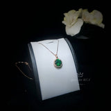 Large Rose Gold Emerald Necklace - 4 CT Round Green Emerald Gemstone Pendant - Sterling Silver Circle Halo Green Gemstone Jewelry #444