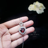 Large Red Garnet Heart Necklace Double Gemstone Heart Pendant White Gold Coated Sterling Silver 7 ct Spessartite Garnet Pendant #910