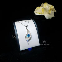 Gemstone Leaf Blue Topaz Necklace - White Gold coated Sterling Silver - Teardrop 2.75 CT Swiss Blue Topaz Jewelry - November Birthstone #983