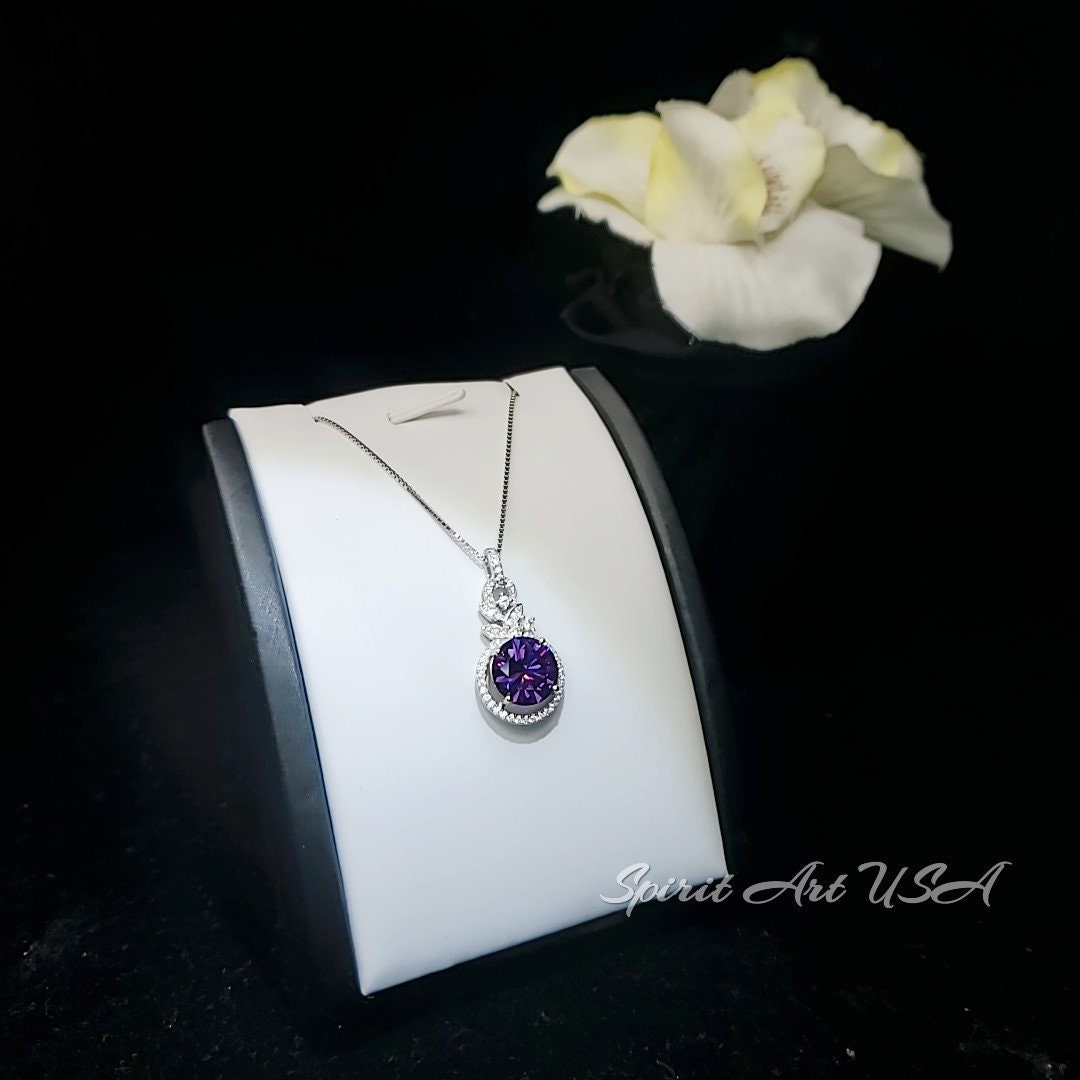 Synthetic amethyst necklace - White gold at sterling silver, Amethyst jewelry, February Birthstone 1028