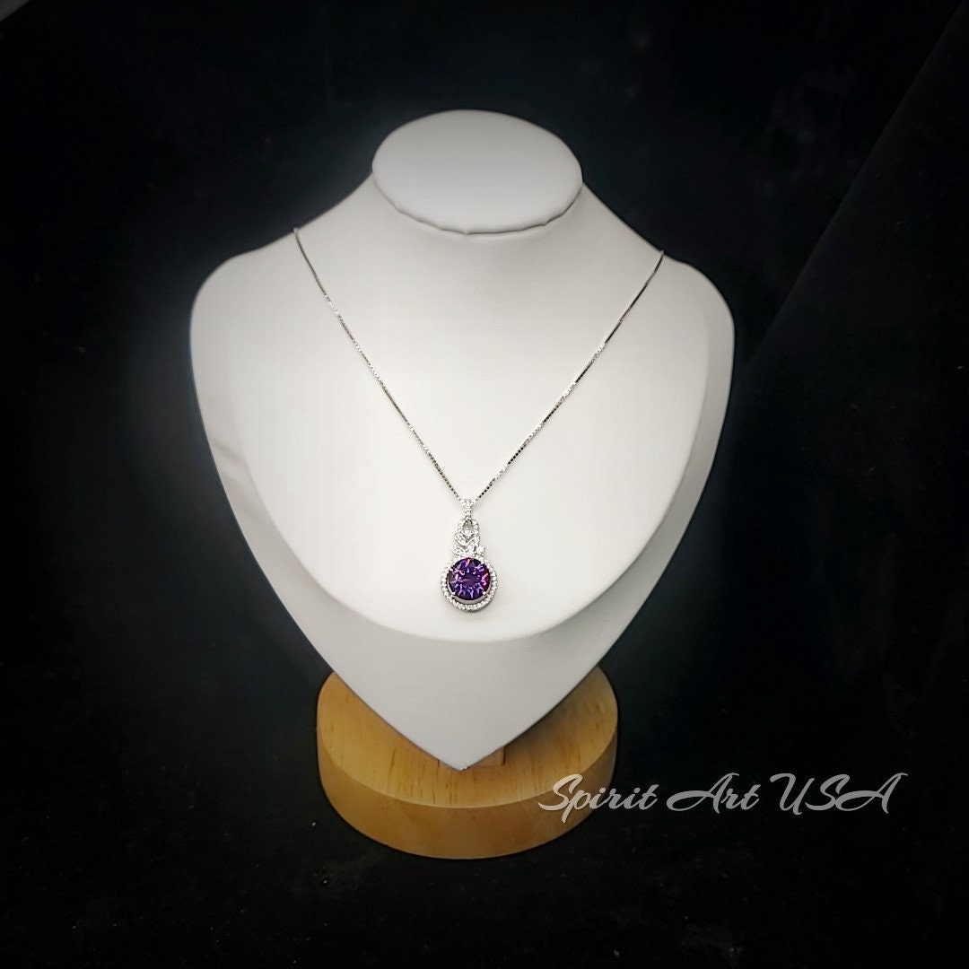 Synthetic amethyst necklace - White gold at sterling silver, Amethyst jewelry, February Birthstone 1028