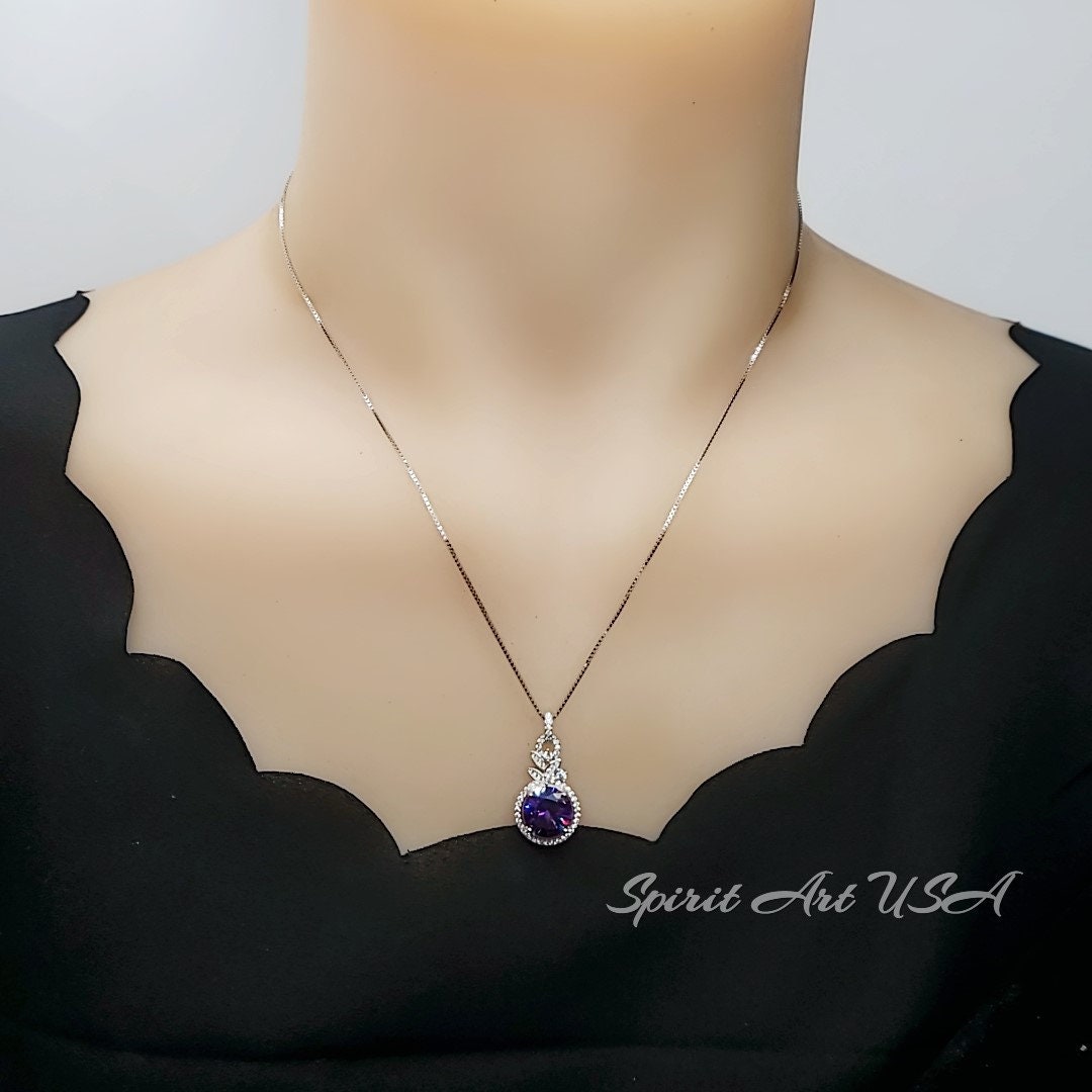 Synthetic amethyst necklace - White gold at sterling silver, Amethyst jewelry, February Birthstone 1028
