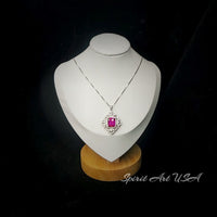 Large Pink Sapphire Necklace Fuchsia Color Gemstone Flower Sterling Silver White Gold Coated - Faceted Rectangle 5 CT Lab Pink Sapphire #819