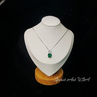 Four leaf clover Emerald Necklace - Cushion Cut 5 CT - Green Emerald Pendant - Diamond Flower Bail White Gold coated Sterling Silver #521