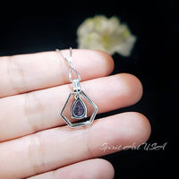 Geometric Blue Sapphire Necklace - Sterling Silver Triangle Gemstone Teardrop 1.2 CT Blue Sapphire Pendant - Tiny Dynamic Jewelry #106