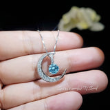 Tiny Aquamarine Gemstone Moon Necklace Sterling Silver Crescent Blue Aquamarine Pendant March Birthstone Double Pendant Jewelry #224