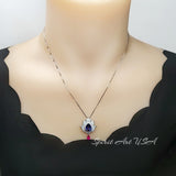 Tanzanite Necklace - Gemstone Lotus Flower Pendant - Sterling Silver - Teardrop Halo Large Deep Blue Tanzanite 2.75 CT #921