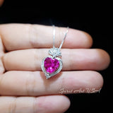 Gorgeous 3 ct Pink Sapphire Heart Necklace - White gold coated Sterling Silver - Gemstone Halo Fuchsia Color heart Pendant #575