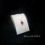 Gorgeous 3 ct Pink Sapphire Heart Necklace - White gold coated Sterling Silver - Gemstone Halo Fuchsia Color heart Pendant #575