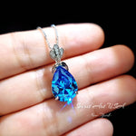 Sterling Silver Teardrop Blue Topaz Necklace - Large Solitaire 6 CT Blue Topaz Jewelry - 18KGP - November Birthstone #784