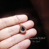 Rose Gold Teardrop Blue Sapphire Necklace Gemstone Blue Gemstone Pendant Sterling Silver Pear Halo Pear Royal Blue Jewelry #321