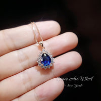 Rose Gold Teardrop Blue Sapphire Necklace Gemstone Blue Gemstone Pendant Sterling Silver Pear Halo Pear Royal Blue Jewelry #321