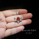 Gemstone Star Sunstone Necklace 18KGP & Sterling Silver - 6 Point Star Pendant - Orange Spessartite Jewelry -Hexagram Art Deco #822