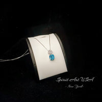 Four leaf clover Blue Topaz Necklace - Cushion Cut 5 CT - Swiss Blue Topaz Pendant - Gemstone Flower Bail - 18KGP @ Sterling Silver #676