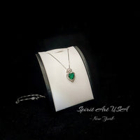 Large Green Emerald Heart Necklace - White Gold coated Sterling Silver - 4 CT Green Emerald Pendant #576