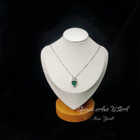 Large Green Emerald Heart Necklace - White Gold coated Sterling Silver - 4 CT Green Emerald Pendant #576