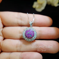 Fire Purple Opal Necklace - Gemstone Sun Style Full Sterling Silver #677