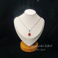 Double Heart Sunstone Necklace - Full Sterling Silver - White Gold coated Sun stone jewelry #738