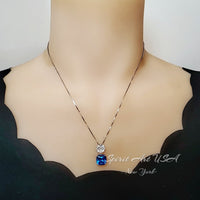 Blue Sapphire Necklace Four leaf clover Style - Cushion Cut - 5 CT Blue Sapphire Pendant Gemstone Flower Bail - 18KGP @ Sterling Silver #674