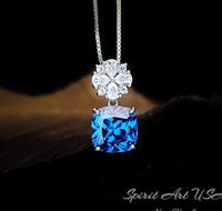 Blue Sapphire Necklace Four leaf clover Style - Cushion Cut - 5 CT Blue Sapphire Pendant Gemstone Flower Bail - 18KGP @ Sterling Silver #674