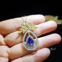 Teardrop Blue Tanzanite Necklace - Large Gold the Tree Of Life Pendant - 18KGP Sterling Silver olive branch Necklace #850