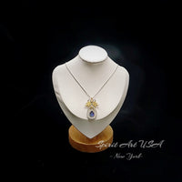 Teardrop Blue Tanzanite Necklace - Large Gold the Tree Of Life Pendant - 18KGP Sterling Silver olive branch Necklace #850