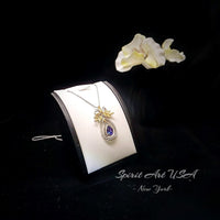 Teardrop Blue Tanzanite Necklace - Large Gold the Tree Of Life Pendant - 18KGP Sterling Silver olive branch Necklace #850