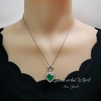 Large Green Emerald Heart Necklace - May Birthstone - Sterling Silver double halo Manmade Synthetic Green Emerald pendant #979