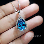 Teardrop Blue Topaz Necklace - Sterling Silver Large Teardrop Cut Solitaire 8.5 CT Blue Topaz Jewelry #723