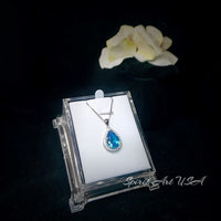 Teardrop Blue Topaz Necklace - Sterling Silver Large Teardrop Cut Solitaire 8.5 CT Blue Topaz Jewelry #723