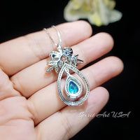 Teardrop Swiss Blue Topaz Necklace The Tree Of Life Pendant 18KGP @ Sterling Silver Olive branch 2.5 Ct Pear Cut Blue Topaz Jewelry #851
