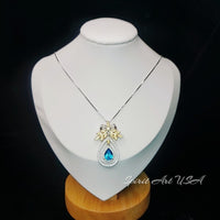 Teardrop Swiss Blue Topaz Necklace The Tree Of Life Pendant 18KGP @ Sterling Silver Olive branch 2.5 Ct Pear Cut Blue Topaz Jewelry #851