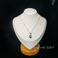 Blue Sapphire Necklace Gemstone Ginkgo biloba Leaf Pendant Large 4 CT Teardrop Lab Created Blue Sapphire Pendant 18KGP Sterling Silver #818