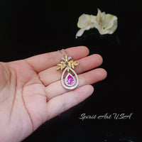 Teardrop Pink Sapphire Necklace Full Sterling Silver olive branch 2.5 Ct Pear Cut Gold Plated the Tree Of Life Pendant Fuchsia Gemstone #852