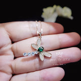 Dragonfly Necklace - Emerald Necklace - Rose Gold Coated 925 Sterling Silver #333