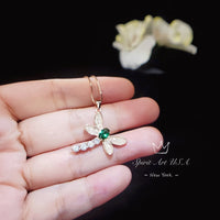 Dragonfly Necklace - Emerald Necklace - Rose Gold Coated 925 Sterling Silver #333