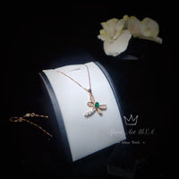 Dragonfly Necklace - Emerald Necklace - Rose Gold Coated 925 Sterling Silver #333