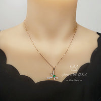 Dragonfly Necklace - Emerald Necklace - Rose Gold Coated 925 Sterling Silver #333