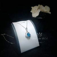 Large Blue Topaz Necklace Sterling Silver - White Gold coated - November Birthstone - 3 CT Gemstone Flower Swiss Blue Topaz Pendant #752