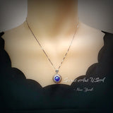 Round Blue Tanzanite Necklace - Halo 10 MM 4 CT Tanzanite Pendant - 18k White Gold @ Sterling Silver Royal Blue Gemstone #577