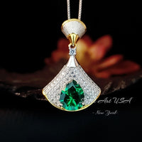 Brilliant Green Emerald Necklace - Full Sterling Silver - White Gold coated - Gemstone Drop 3 CT Green Gemstone Jewelry #821