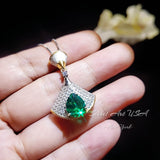 Brilliant Green Emerald Necklace - Full Sterling Silver - White Gold coated - Gemstone Drop 3 CT Green Gemstone Jewelry #821