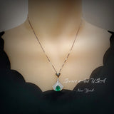 Brilliant Green Emerald Necklace - Full Sterling Silver - White Gold coated - Gemstone Drop 3 CT Green Gemstone Jewelry #821