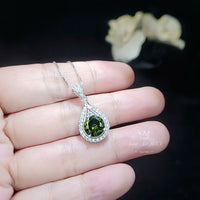 Round Peridot Necklace Sterling Silver 2 CT Sim Gemstone Green Pendant August Birthstone Teardrop Style Solitaire Lab Created #156