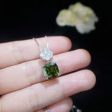 Four leaf clover Peridot Necklace - Cushion Cut 5 CT - Green Peridot Pendant - Gemstone Flower Bail White Gold coated Sterling Silver #492