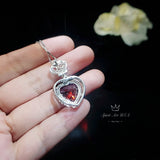 Large Red Garnet Heart Necklace Double Gemstone Heart Pendant White Gold Coated Sterling Silver 7 ct Spessartite Garnet Pendant #910