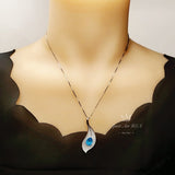 Gemstone Leaf Blue Topaz Necklace - White Gold coated Sterling Silver - Teardrop 2.75 CT Swiss Blue Topaz Jewelry - November Birthstone #983