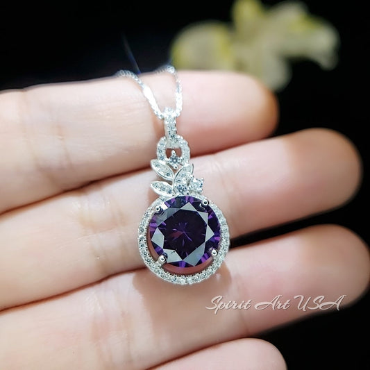 Synthetic amethyst necklace - White gold at sterling silver, Amethyst jewelry, February Birthstone 1028